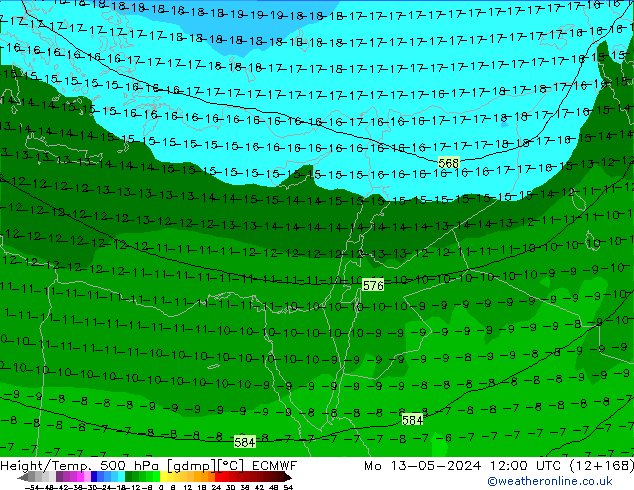 Z500/Yağmur (+YB)/Z850 ECMWF Pzt 13.05.2024 12 UTC