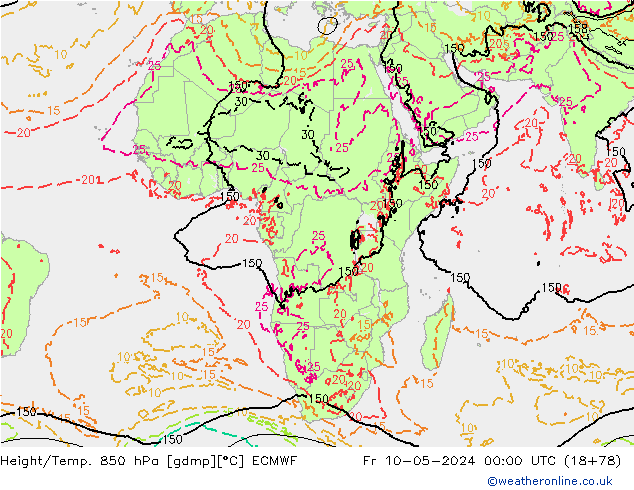Z500/Regen(+SLP)/Z850 ECMWF vr 10.05.2024 00 UTC