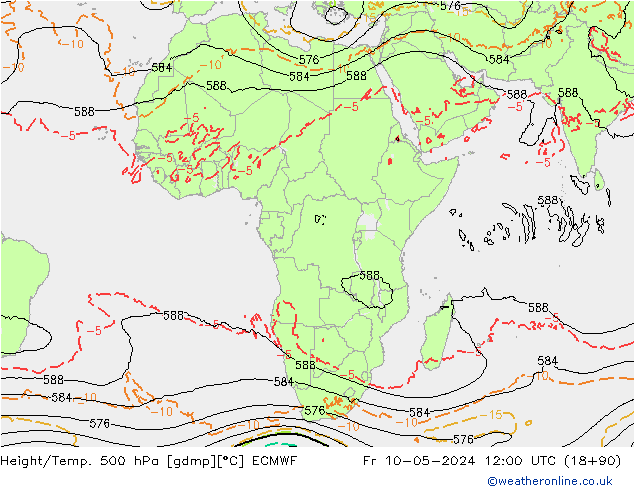 Yükseklik/Sıc. 500 hPa ECMWF Cu 10.05.2024 12 UTC