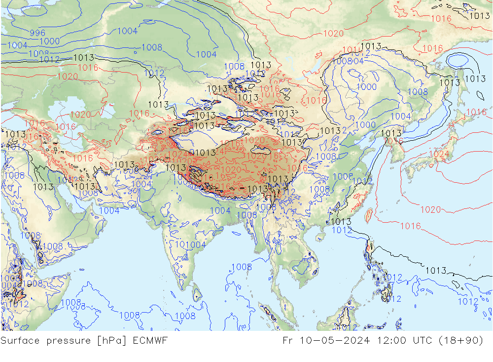 Luchtdruk (Grond) ECMWF vr 10.05.2024 12 UTC