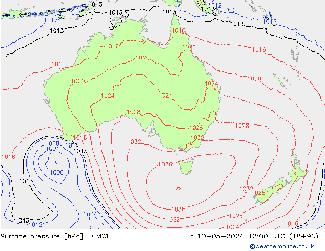 Presión superficial ECMWF vie 10.05.2024 12 UTC