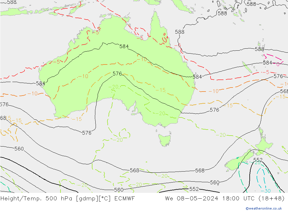 Hoogte/Temp. 500 hPa ECMWF wo 08.05.2024 18 UTC