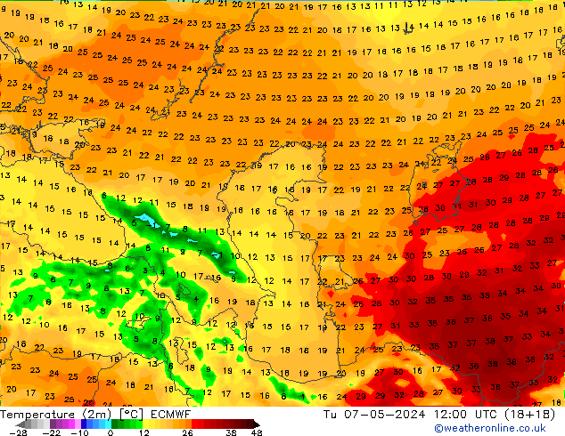 карта температуры ECMWF вт 07.05.2024 12 UTC