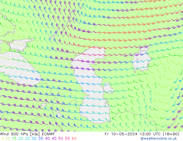 Wind 500 hPa ECMWF Fr 10.05.2024 12 UTC