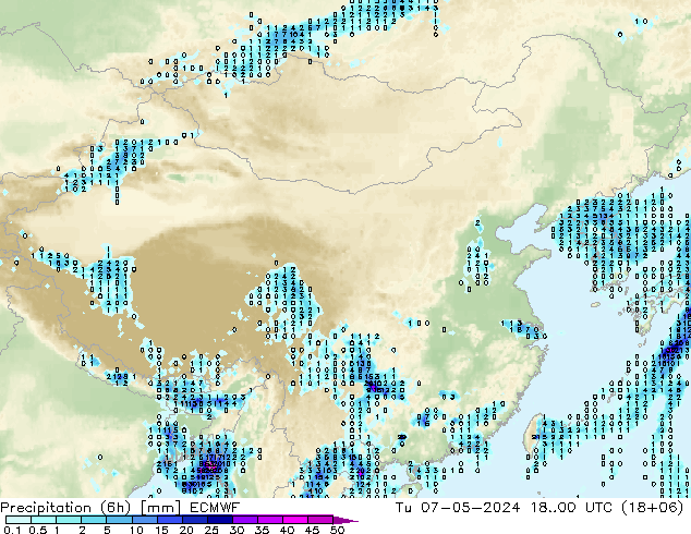 Z500/Rain (+SLP)/Z850 ECMWF 星期二 07.05.2024 00 UTC