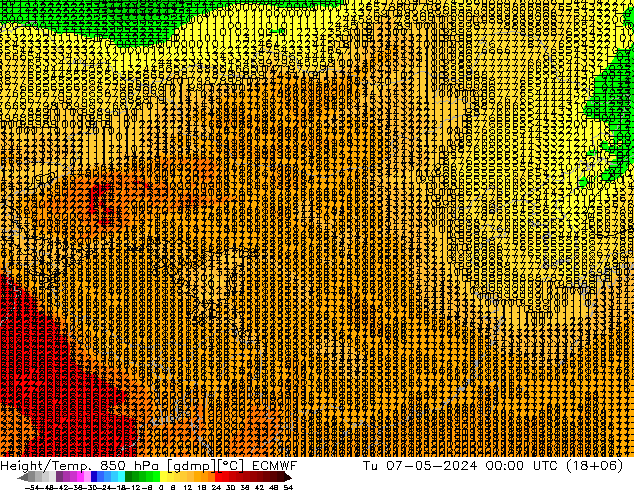 Z500/Rain (+SLP)/Z850 ECMWF 星期二 07.05.2024 00 UTC