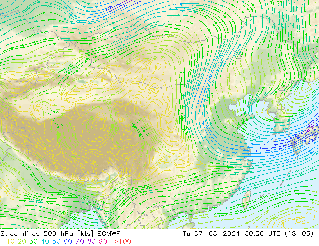 风 500 hPa ECMWF 星期二 07.05.2024 00 UTC