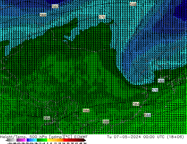 Height/Temp. 500 hPa ECMWF 星期二 07.05.2024 00 UTC