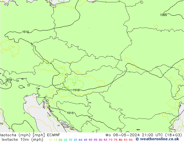 Isotachs (mph) ECMWF Mo 06.05.2024 21 UTC