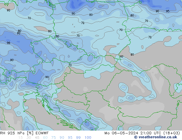 RH 925 гПа ECMWF пн 06.05.2024 21 UTC