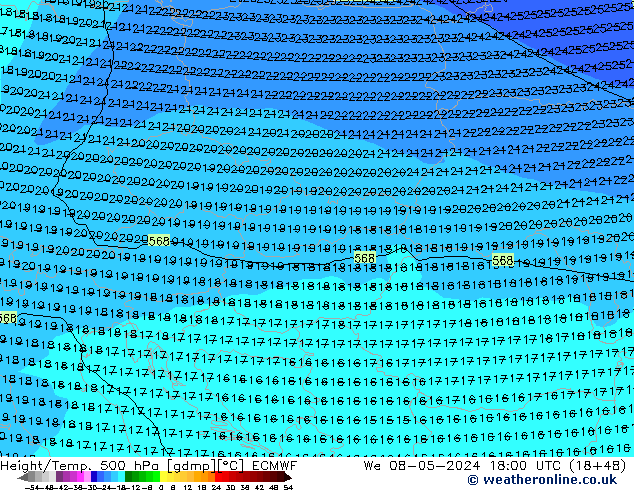 Z500/Rain (+SLP)/Z850 ECMWF mer 08.05.2024 18 UTC