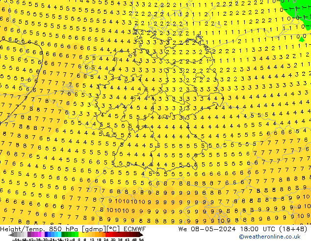 Z500/Rain (+SLP)/Z850 ECMWF We 08.05.2024 18 UTC