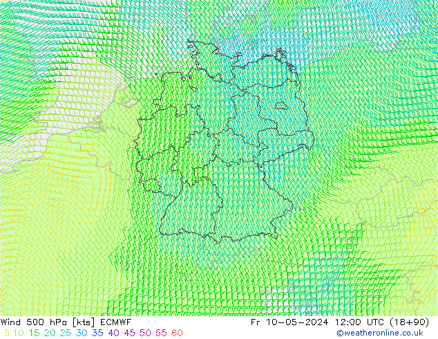 Wind 500 hPa ECMWF Fr 10.05.2024 12 UTC