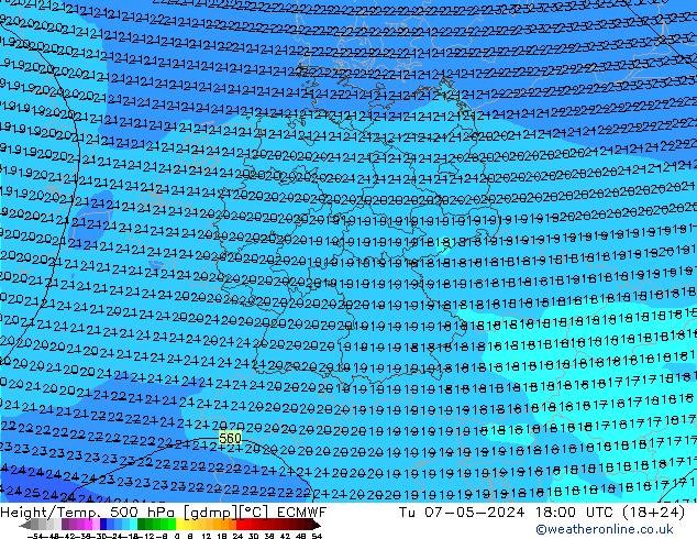 Géop./Temp. 500 hPa ECMWF mar 07.05.2024 18 UTC