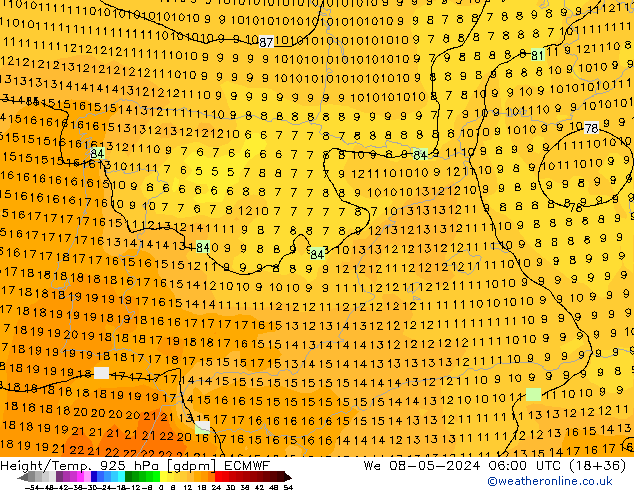 Height/Temp. 925 hPa ECMWF We 08.05.2024 06 UTC