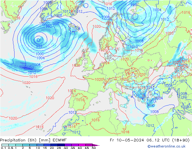 Z500/Rain (+SLP)/Z850 ECMWF Fr 10.05.2024 12 UTC