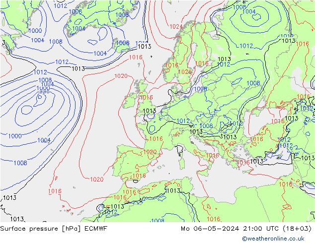 Bodendruck ECMWF Mo 06.05.2024 21 UTC