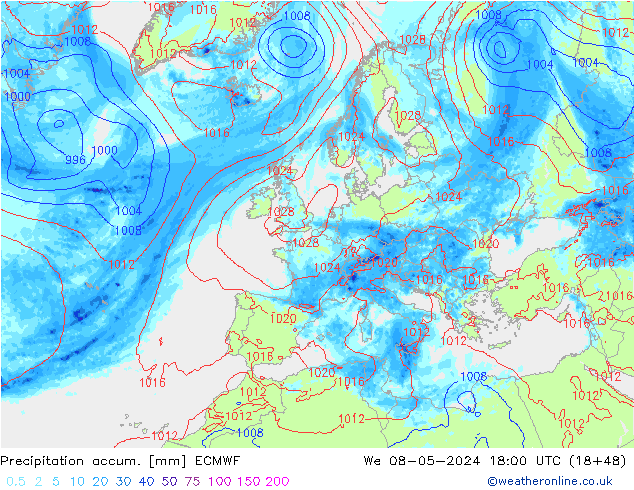 Nied. akkumuliert ECMWF Mi 08.05.2024 18 UTC