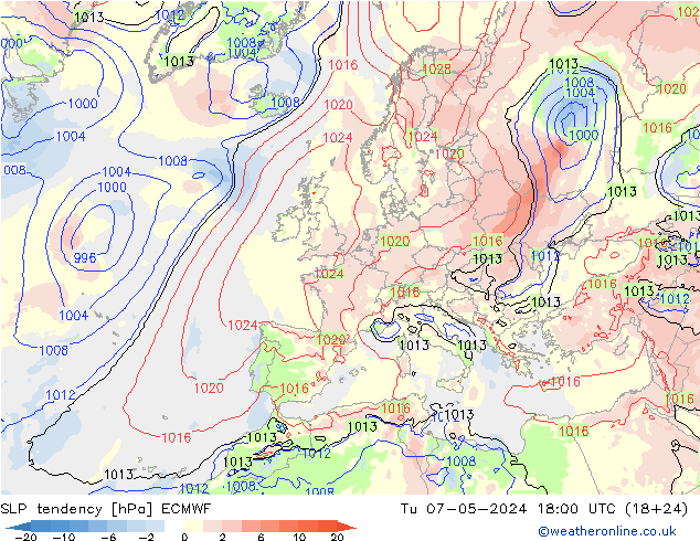 Tendenza di Pressione ECMWF mar 07.05.2024 18 UTC