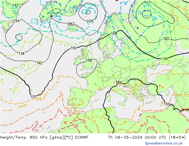 Z500/Rain (+SLP)/Z850 ECMWF jue 09.05.2024 00 UTC