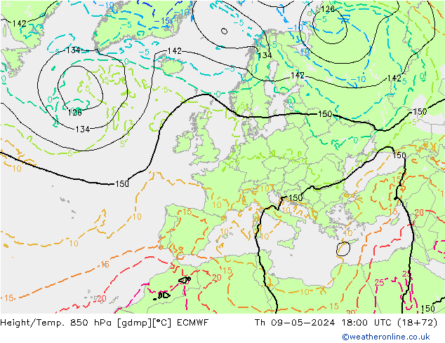 Z500/Rain (+SLP)/Z850 ECMWF Th 09.05.2024 18 UTC