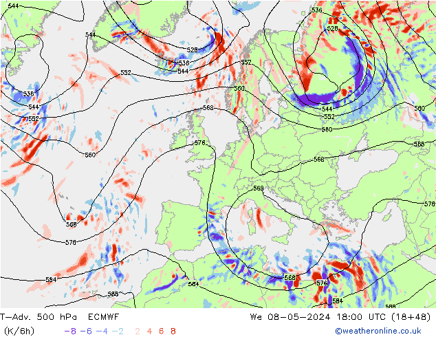 T-Adv. 500 hPa ECMWF We 08.05.2024 18 UTC