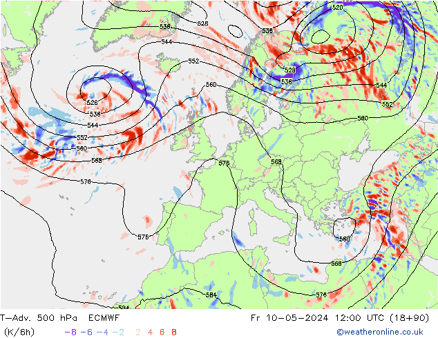 T-Adv. 500 hPa ECMWF Fr 10.05.2024 12 UTC