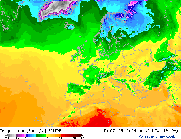 карта температуры ECMWF вт 07.05.2024 00 UTC