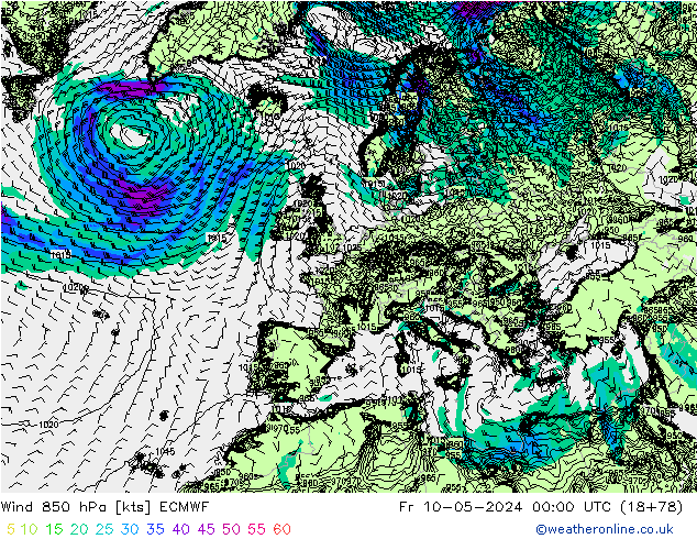Wind 850 hPa ECMWF Fr 10.05.2024 00 UTC