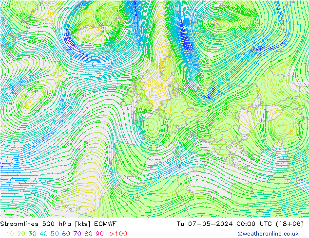 Linea di flusso 500 hPa ECMWF mar 07.05.2024 00 UTC