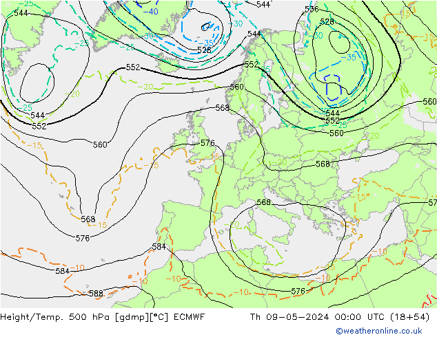 Z500/Rain (+SLP)/Z850 ECMWF jue 09.05.2024 00 UTC