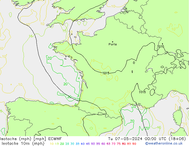 Isotachs (mph) ECMWF  07.05.2024 00 UTC