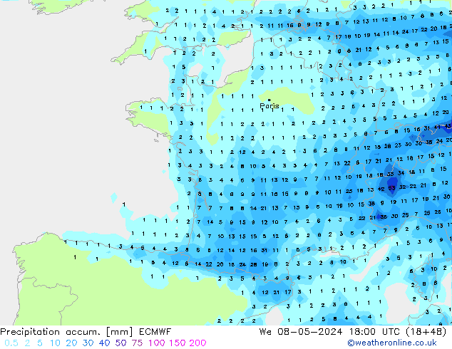 Précipitation accum. ECMWF mer 08.05.2024 18 UTC