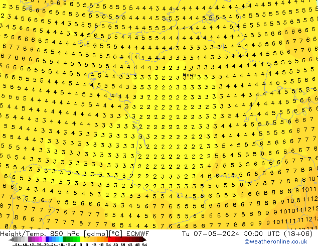 Height/Temp. 850 hPa ECMWF Di 07.05.2024 00 UTC