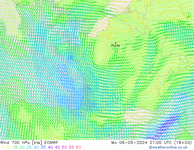 Wind 700 hPa ECMWF Mo 06.05.2024 21 UTC