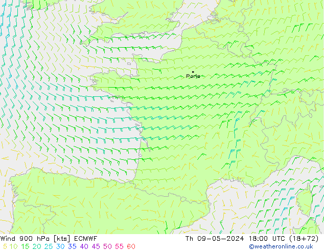 ветер 900 гПа ECMWF чт 09.05.2024 18 UTC