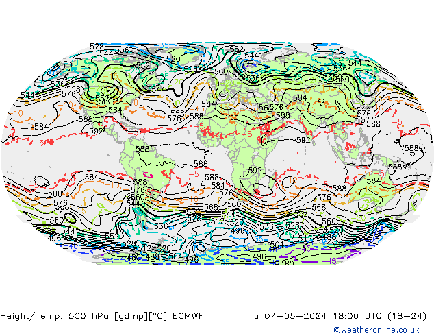 Height/Temp. 500 hPa ECMWF Di 07.05.2024 18 UTC