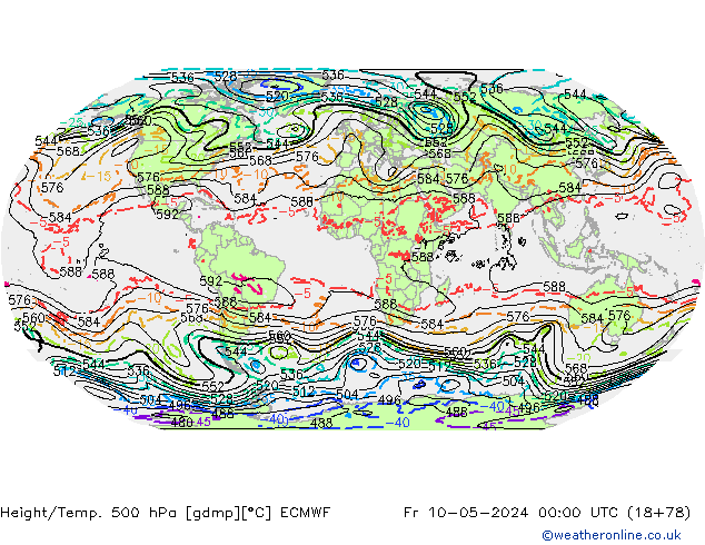 Z500/Rain (+SLP)/Z850 ECMWF Fr 10.05.2024 00 UTC