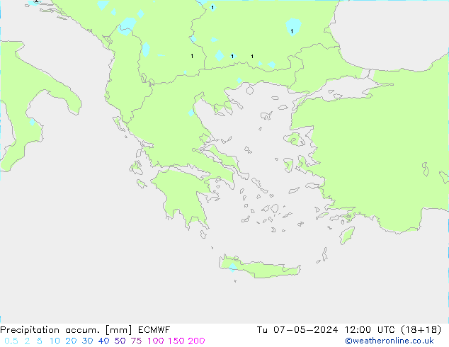 Precipitation accum. ECMWF Tu 07.05.2024 12 UTC