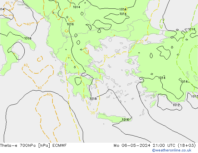Theta-e 700hPa ECMWF Mo 06.05.2024 21 UTC