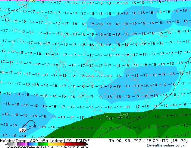 Z500/Rain (+SLP)/Z850 ECMWF  09.05.2024 18 UTC