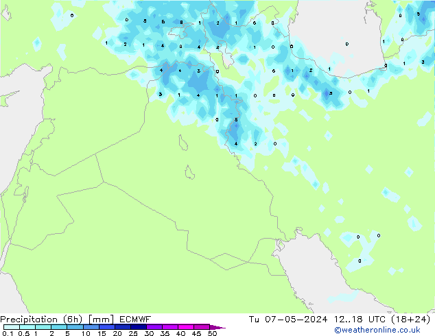 Precipitation (6h) ECMWF Út 07.05.2024 18 UTC