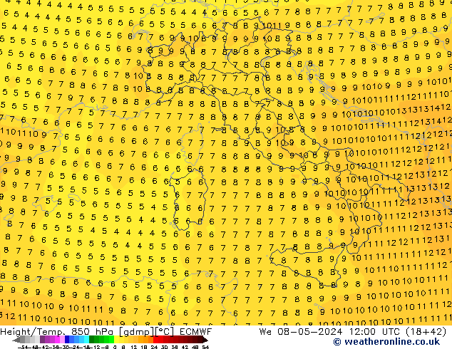 Z500/Rain (+SLP)/Z850 ECMWF We 08.05.2024 12 UTC