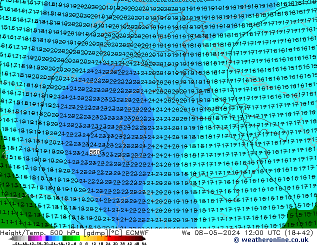 Z500/Rain (+SLP)/Z850 ECMWF We 08.05.2024 12 UTC