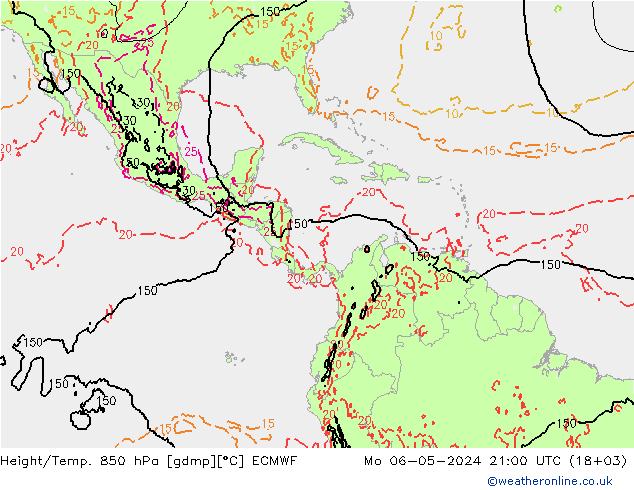 Height/Temp. 850 hPa ECMWF Mo 06.05.2024 21 UTC