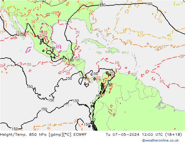 Z500/Yağmur (+YB)/Z850 ECMWF Sa 07.05.2024 12 UTC