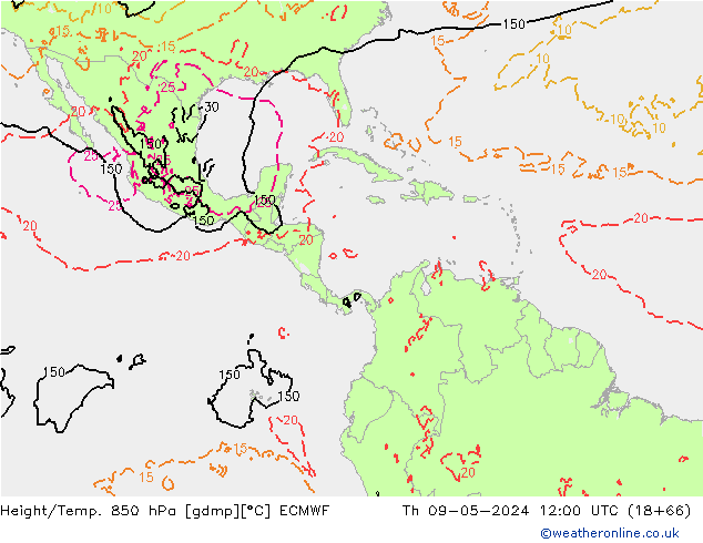Z500/Rain (+SLP)/Z850 ECMWF gio 09.05.2024 12 UTC