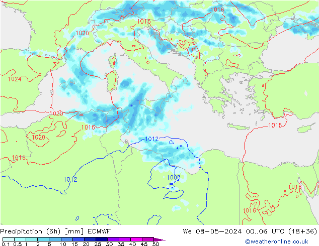 Precipitação (6h) ECMWF Qua 08.05.2024 06 UTC
