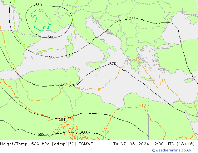 Z500/Rain (+SLP)/Z850 ECMWF Di 07.05.2024 12 UTC