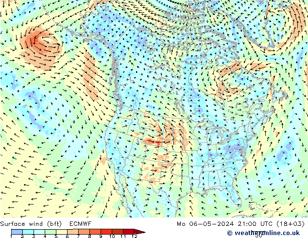Surface wind (bft) ECMWF Mo 06.05.2024 21 UTC